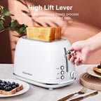2 Slice Toaster Retro Stainless Steel with Bagel, Cancel, and Defrost Functions, 6 Bread Shade Settings, Extra Wide Slots and Removable Crumb Tray, White