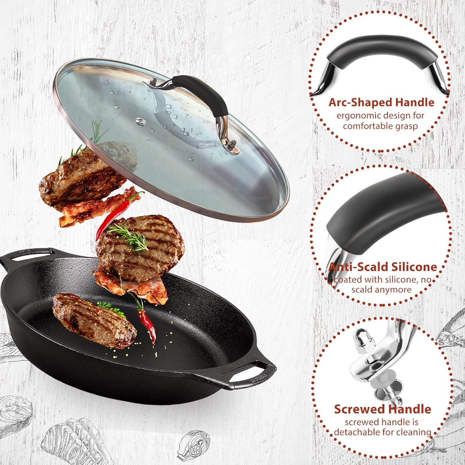 10.25 Inch Tempered Glass Lid Compatible with 10-10.25 Inch Lodge Cast Iron Skillet and 5 Quart Dutch Ovens