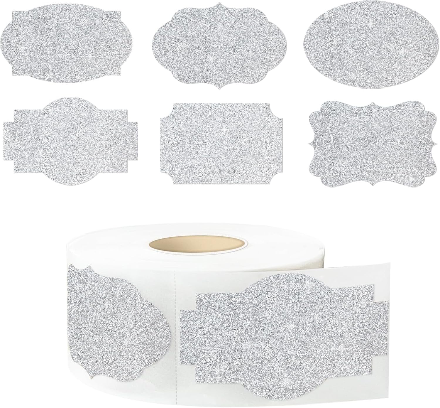 350 PCS Gift Tags Stickers Name Labels Stickers,2" x 1.2" Fancy Shape Stickers Self-Adhesive Handmade Bottle All-Purpose Jar Labels for Presents Cosmetic Decoration Jars Food Craft (Bright Silver)