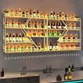 63in Metal Wine Rack Wall Mounted, Modern Wine Storage Rack Wall Mounted with Wine Glass Holder, Liquor Shelf, Bar Shelves for Liquor Bottles (4 Tiers Gold, 63 * 7.87 * 48.5INCH)