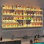 63in Metal Wine Rack Wall Mounted, Modern Wine Storage Rack Wall Mounted with Wine Glass Holder, Liquor Shelf, Bar Shelves for Liquor Bottles (4 Tiers Gold, 63 * 7.87 * 48.5INCH)