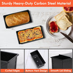 Beasea Pullman Loaf Pan with Lid, 2 Pack 0.5 lb Small Non-Stick Bread Loaf Pans Carbon Steel Mini Bread Toast Box for Homemade Bread Toast Oven Baking - Black