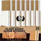 Aheroi Natural Dish Sponge, 32 Count Plant-Based Biodegradable Compostable Kitchen Sponges for Dishes Bulk, Organic Eco Friendly Cleaning Sponge for Bathroom, Household, Non Scratch Non Toxic