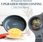 Ceramic Nonstick Deep Saute Pan with Lid, 10 Inch/3.2 QT Non Toxic Pans with Double Pour Spout, Helper Handle and Lid, Metal Utennsil Safe, Dishwasher Safe, (Gray)