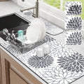 Findosom 2PCS 17" x 32" Dish Drying Mat & 24" x 5.5" Sink Splash Guard, Super Absorbent & Cuttable Dish Mat Drying Kitchen Mat with Gray Floral, Hide Stain Drying Mat for Kitchen Counter