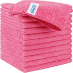 HOMEXCEL Pink Microfiber Cleaning Cloth, 12 Pack Premium Microfiber Towels for Cars, Lint Free, Scratch-Free, Highly Absorbent, Reusable Cleaning Rags for Car, Household, Kitchen, Window, 11.5"X11.5"