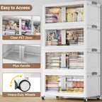 160QT Stackable Storage Bins with Lids, 40Gal Extra Large Collapsible Storage Box with Wheel, Plastic Storages with Clear Door Open Front for Home Bedroom Garage, White-1pack(1 lid)