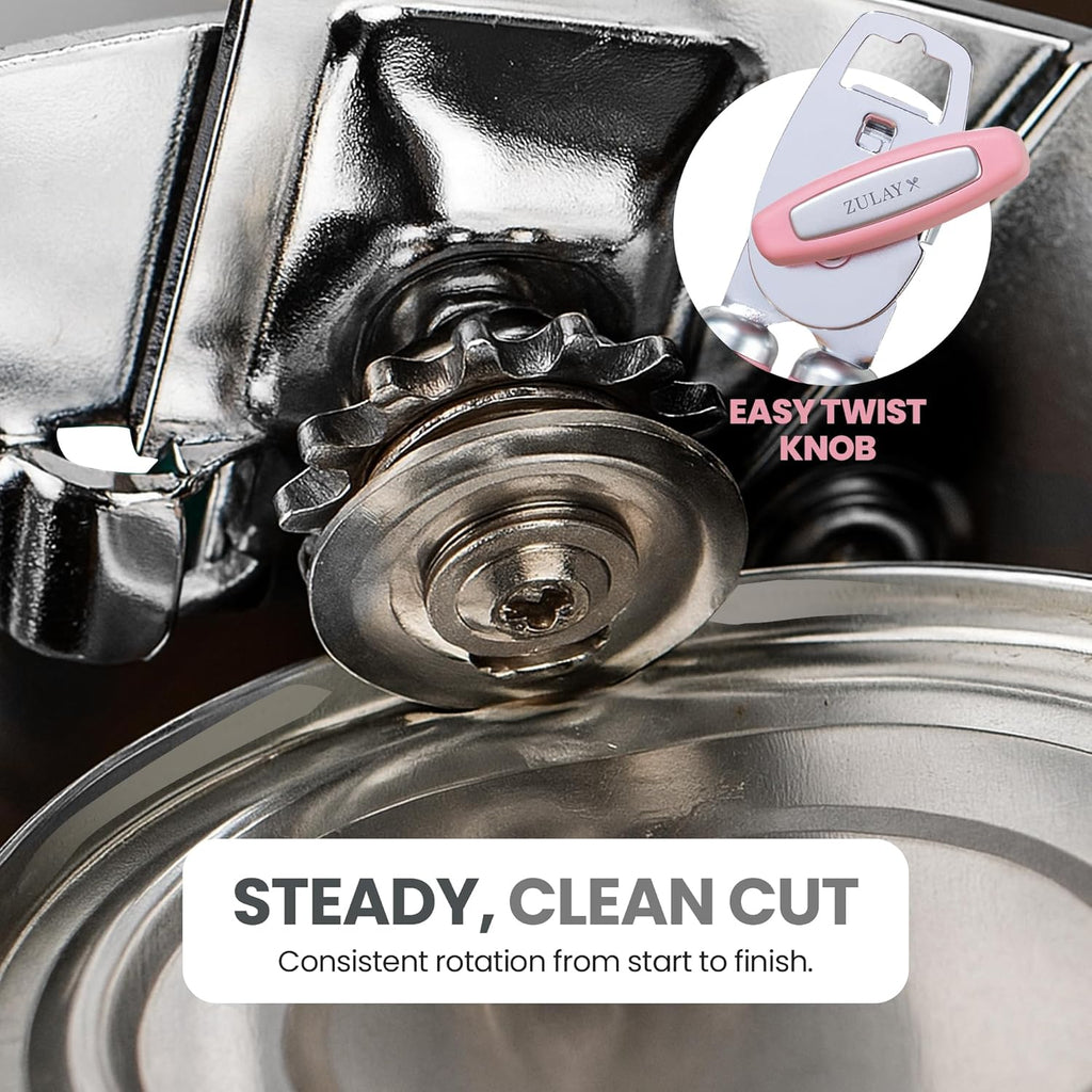 Zulay Kitchen Heavy Duty Stainless Steel Can Opener Manual with Bottle Opener - Rust Proof Manual Can Opener With Turn Knob & Soft Grip Handles