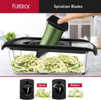 Fullstar Mandoline Slicer for Kitchen, Fruit Cutter, Cheese Grater, Cucumber Slicer, Veggie Spiralizer, Food Cutter & Kitchen Gadgets with Safety Glove (11 in 1, Stainless Steel)