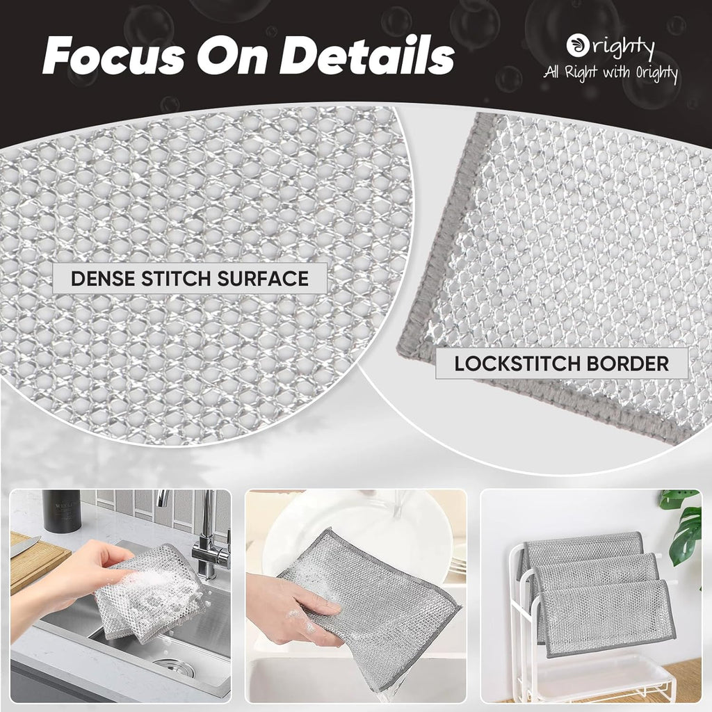Orighty 24 Pcs Multipurpose Wire Dishwashing Rag, Non-Scratch Wire Dish Cleaning Cloths for Wet and Dry, Reusable Steel Scrubber for Kitchen, Powerful Dishcloth Rag for Cookware, Dish, Stove-7"x8"