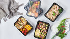 32 oz 50Pack Plastic Meal Prep Food Storage Containers with Lids Reusable 1 Compartment To Go Lunch Box Black Extra Large &Thick Microwave Freezer Safe BPA Free Stackable (Formerly FULING)