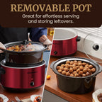 Elite Gourmet MST-900RXT# Electric Ceramic XL Jumbo Slow Cooker, Adjustable Temp, Entrees, Sauces, Stews & Dips, Dishwasher Safe Glass Lid & Crock, 8.5Qt, MetallicRed
