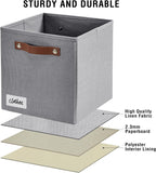 Collapsible Fabric Storage Cube Bins with 2 Reinforced PU Handles, Foldable Storage Organizer Baskets for Closet, Shelves, Living Room | 11"x11"x11", 4 Pack, Full Gray