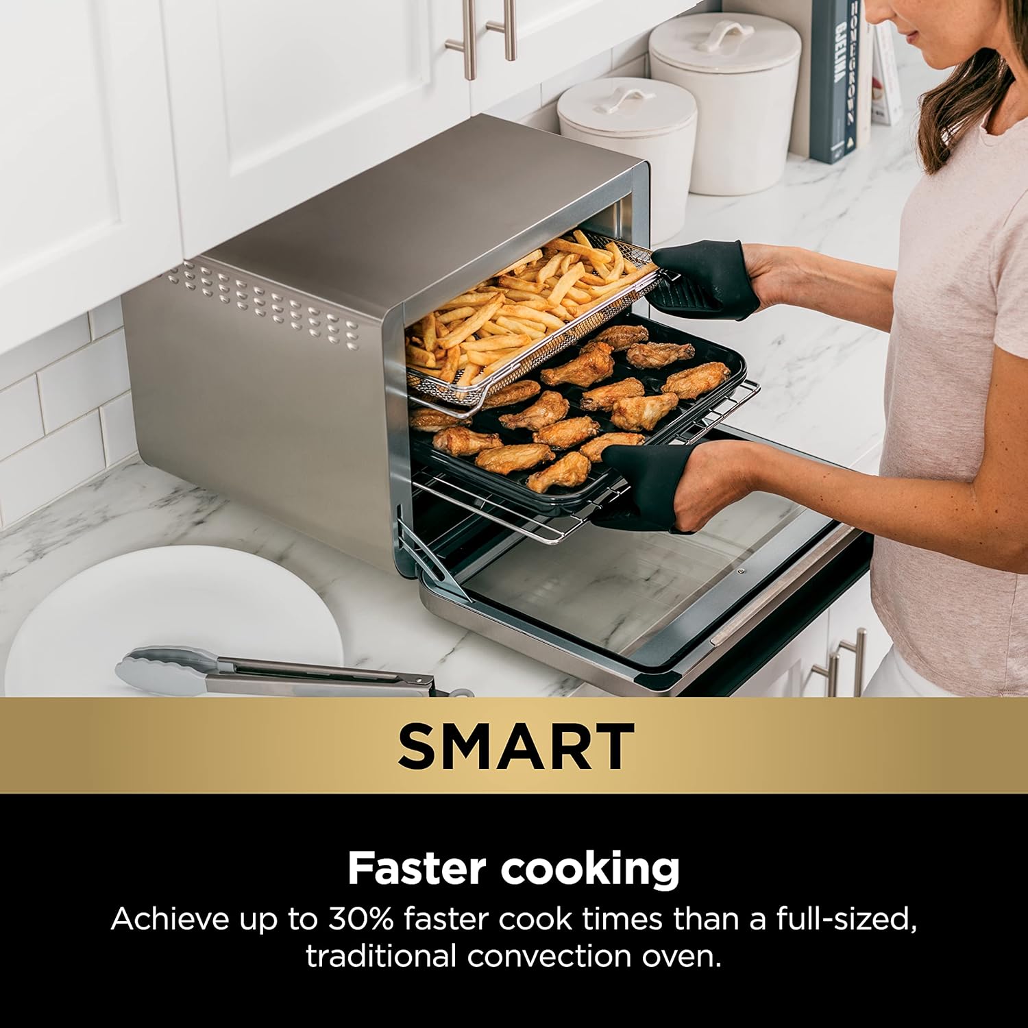 NINJA DT251 Foodi 10-in-1 Smart Air Fry Digital Countertop Convection Toaster Oven with Thermometer XL Capacity and a Stainless Steel Finish (Renewed)