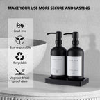 Black Thick Glass Soap Dispenser - Farmhouse Kitchen Dish &Hand Soap Dispenser Set, 304 Rustproof Pump Lotion Dispenser Bathroom with Tray, 14 Waterproof Stickers for Kitchen Decor Sink