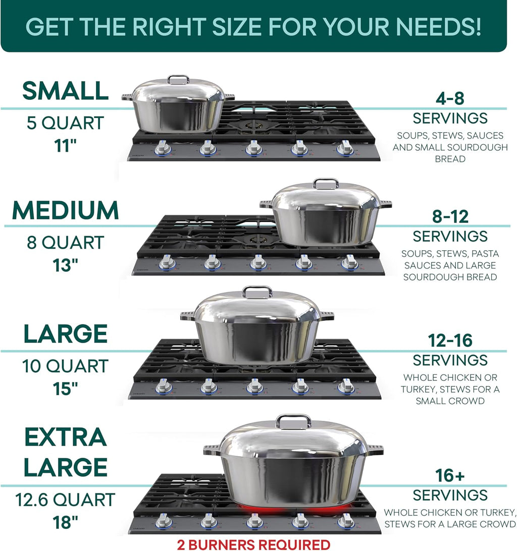 Cast Aluminum Oval Dutch Oven with Lid — 8 QT Heavy Duty Roaster Pan with Rack & Silicone Cover Dual Handles — Cajun Cookware for Roasting, Baking, Cooking (13" Medium)