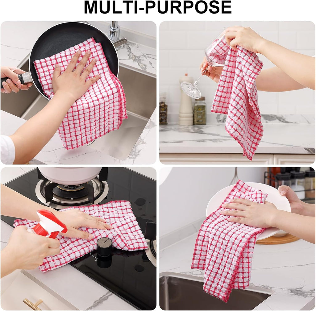 Kitinjoy Cotton 6 Pack Terry Kitchen Towels, 16 x 25 Inches Super Soft and Absorbent Dish Towels, Quick Drying Hand Towels for Kitchen Drying, Red