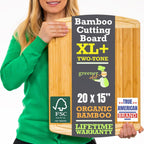 GREENER CHEF 20 Inch Extra Large Bamboo Cutting Board with Lifetime Replacement - Wooden Butcher Block for Kitchen, Carving Meat, Vegetables, and Charcuterie with Deep Juice Groove