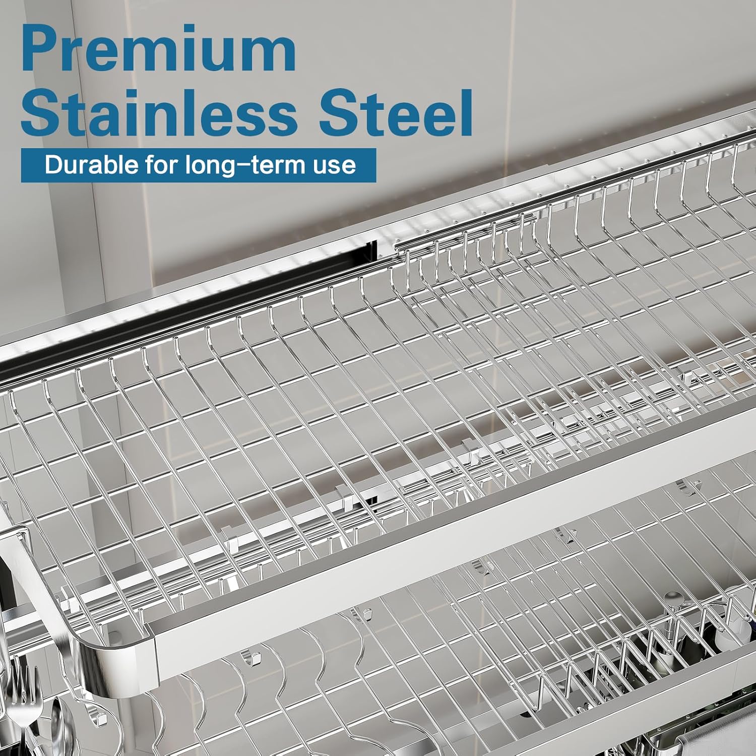 Over The Sink Dish Drying Rack,3 Tier Adjustable Length Full Stainless Steel Large Storage Kitchen Dish Rack,for Kitchen Counter Expandable Multifunctional Organizers,Silver (25.5'' to 37.6'')