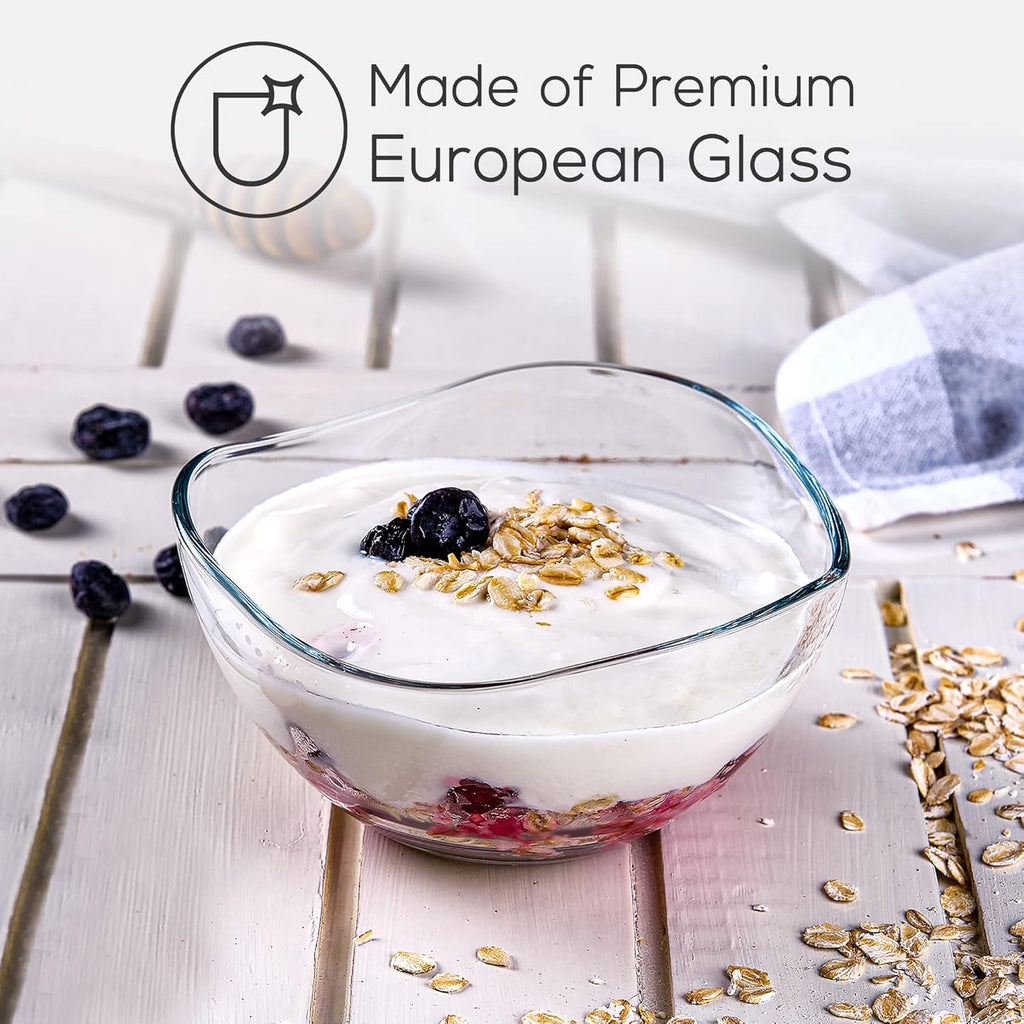 Volarium CRYSTALIA Small Glass Bowls for Kitchen Prep, Modern Round Serving Dishes for Dessert, Salad, Fruit, Pudding, Candy, Cereal, Ice Cream, Stackable Bowls Set of 6 (Large 10 1/2 oz)