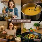 FJNATINH Soup Ladle, 304 Stainless Steel Ladle Spoon for Serving Wok Soup with Ergonomic Heat-proof Wooden Handle, [Heat Resistance, Integral Forming]
