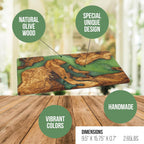 Handmade Epoxy Cutting Board & Charcuterie Board - Decorative, Olive Wood Boards for Serving Cheese, Fruit, Meat - Ideal for Kitchen, Unique Housewarming Gift- Green Resin