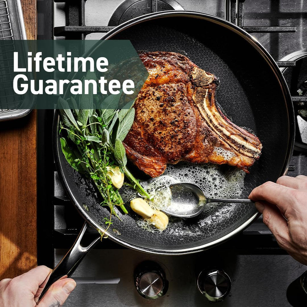HexClad Hybrid Nonstick 12-Inch Frying Pan with Tempered Glass Lid, Stay-Cool Handle, Dishwasher-Friendly, Oven-Safe Up to 900°F, Induction Ready, Compatible with All Cooktops