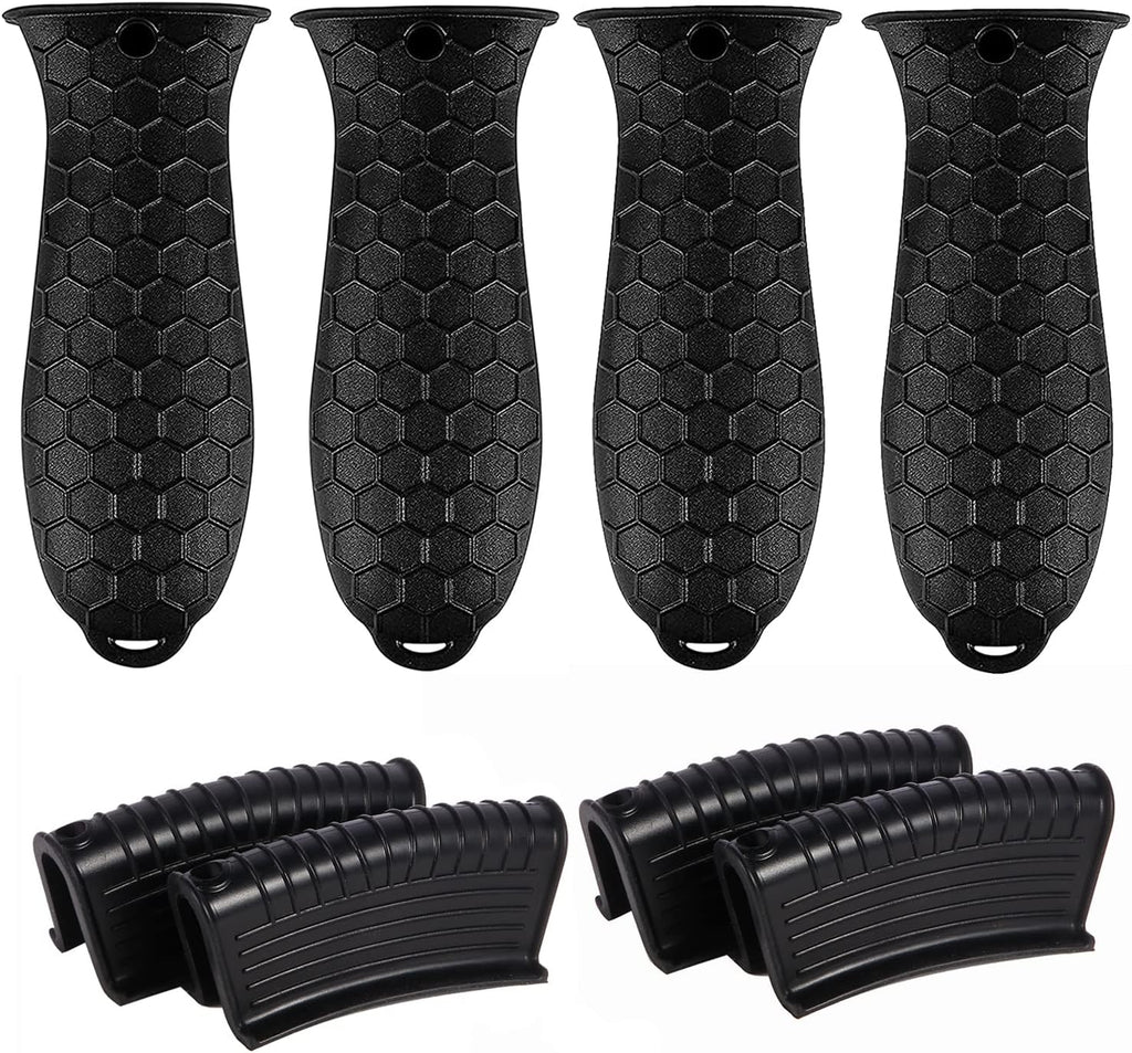8 Pcs Non-Slip Silicone Hot Handle Holder & Assist Grips, Potholder for Cast Iron Skillets, Heat Resistant Handle Cover Sleeve for Frying Pans, Casserole, Cookware Handles, Black