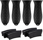 8 Pcs Non-Slip Silicone Hot Handle Holder & Assist Grips, Potholder for Cast Iron Skillets, Heat Resistant Handle Cover Sleeve for Frying Pans, Casserole, Cookware Handles, Black