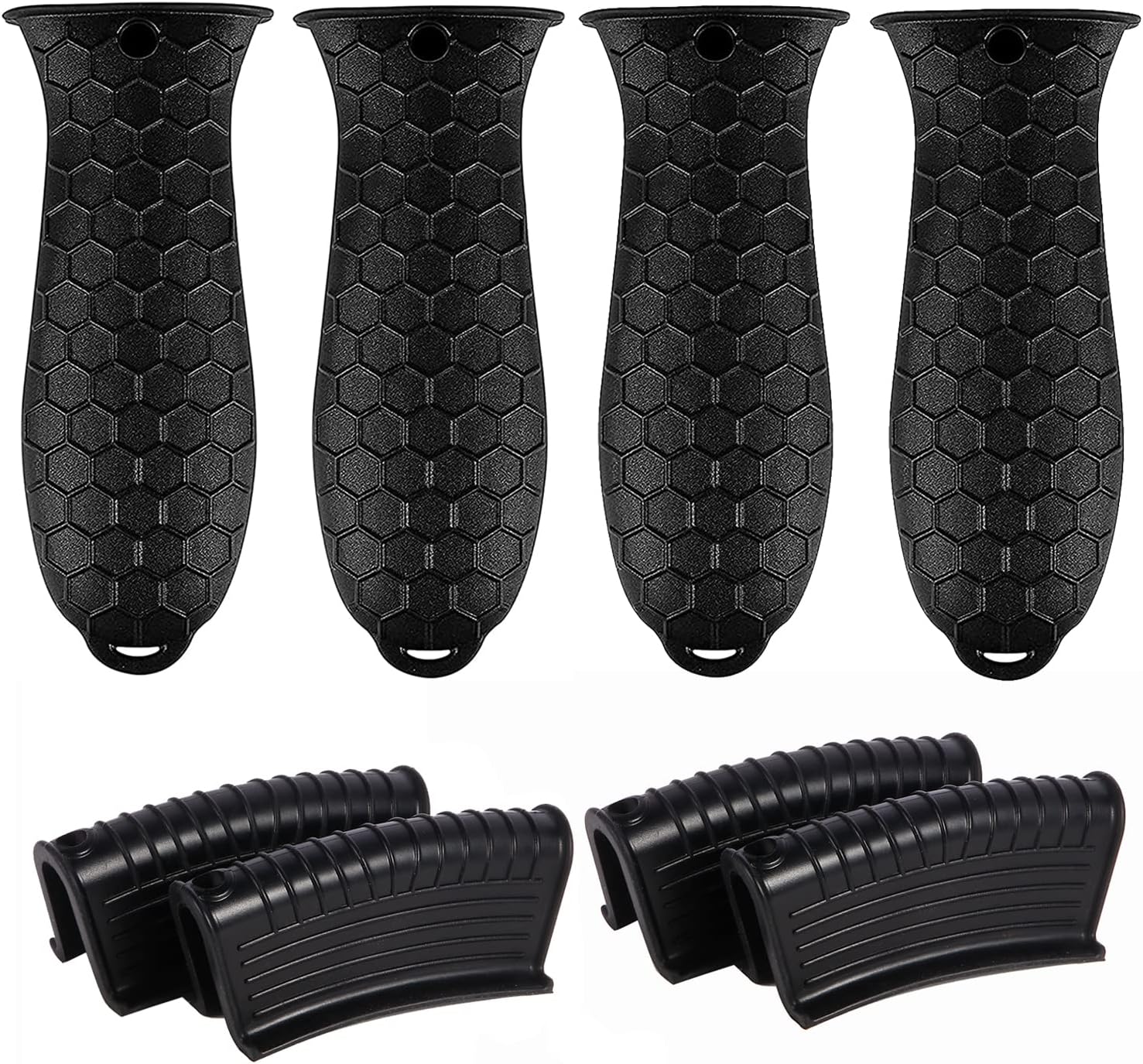 8 Pcs Non-Slip Silicone Hot Handle Holder & Assist Grips, Potholder for Cast Iron Skillets, Heat Resistant Handle Cover Sleeve for Frying Pans, Casserole, Cookware Handles, Black