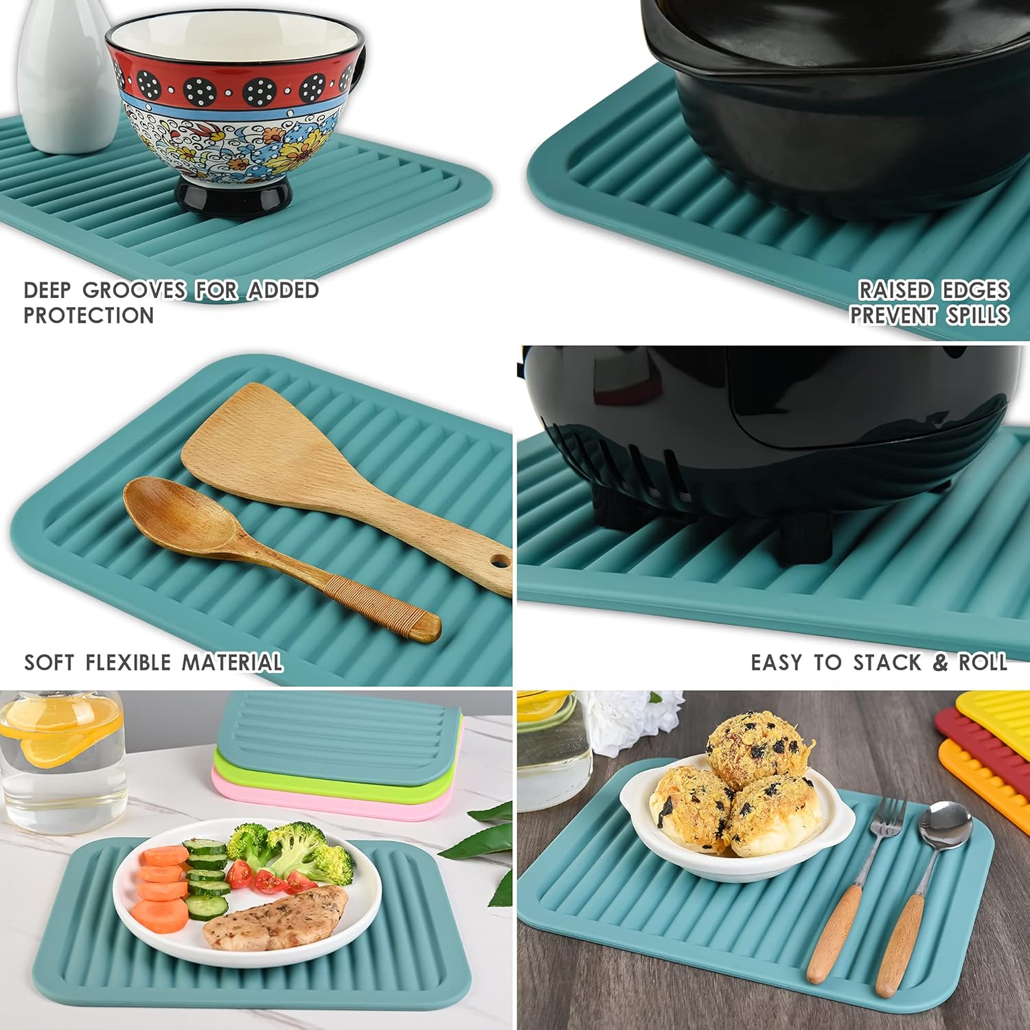 Smithcraft Silicone Trivets Mats for Hot Dishes and Hot Pots, Hot Pads for Countertops, Tables, Pot Holders, Spoon Rest Small Drying Mats Set of 2 Many Colors for Your Choose (Grey Blue)