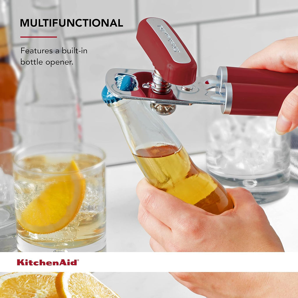 KitchenAid Classic Multifunction Can Opener and Bottle Opener Easy to Use, Razor Sharp Stainless Steel Cutting Wheel, Soft Ergonomic Handles, Empire Red