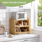 Double Layer Bread Box for Kitchen Countertop, Large Breadbox Bread with Windows, Wooden Farmhouse Bread Holder (Natural Bamboo)