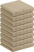 Homaxy 100% Cotton Terry Kitchen Towels(Tan, 13 x 28 inches), Checkered Designed, Soft and Super Absorbent Dish Towels, 8 Pack