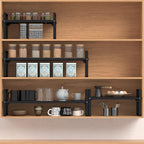 Expandable Cabinet Shelf Organizer Adjustable Metal Spice Rack Stackable Freestanding Counter Storage Shelves for Kitchen Cabinet Under Sink Office Desk (Black - 2Pack - L16.5-27'' * W8'' * H9.6'')