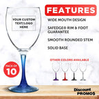 Custom Nuance Wine Glasses by ARC 10.5 oz. Set of 10, Personalized Bulk Pack - Restaurant Glassware, Perfect for Red Wine, White Wine, Cocktails - Blue