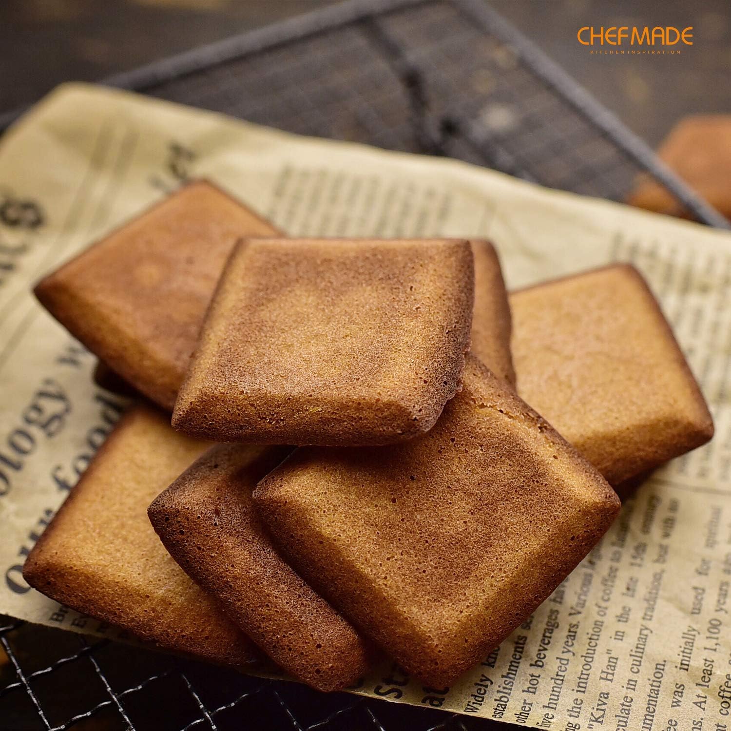 CHEFMADE Financier Cake Pan, 12-Cavity Non-Stick Square Muffin Pan Biscuits Cookies Bakeware for Oven Baking (Champagne Gold