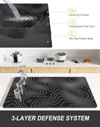 Rnivvi Dish Drying Mat for Kitchen Counter, XL 15 x 24" Cute Marble Super Absorbent Draining Pad, Non-Slip Heat Resistant Coffee Bar Mats for Coffee Machine Station Accessories, Line Art Dish Rack Pad