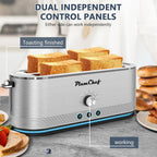 4-Slice Long Slot Toaster, 7 Browning Settings, Defrost/Reheat Functions, Removable Crumb Tray, Full body Stainless Steel Housing, 1350W, Anti-Fingerprint & Anti-Jam,Silver
