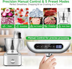 Homtone 16 Cup Food Processor, Large 11-in-1 Heavy Duty Food Processors and Blender Combo- 5 Preset Modes for Chopping,Shredding, Slicing, Kneading, Blending, Stepless Speed Control, 650W, Silver