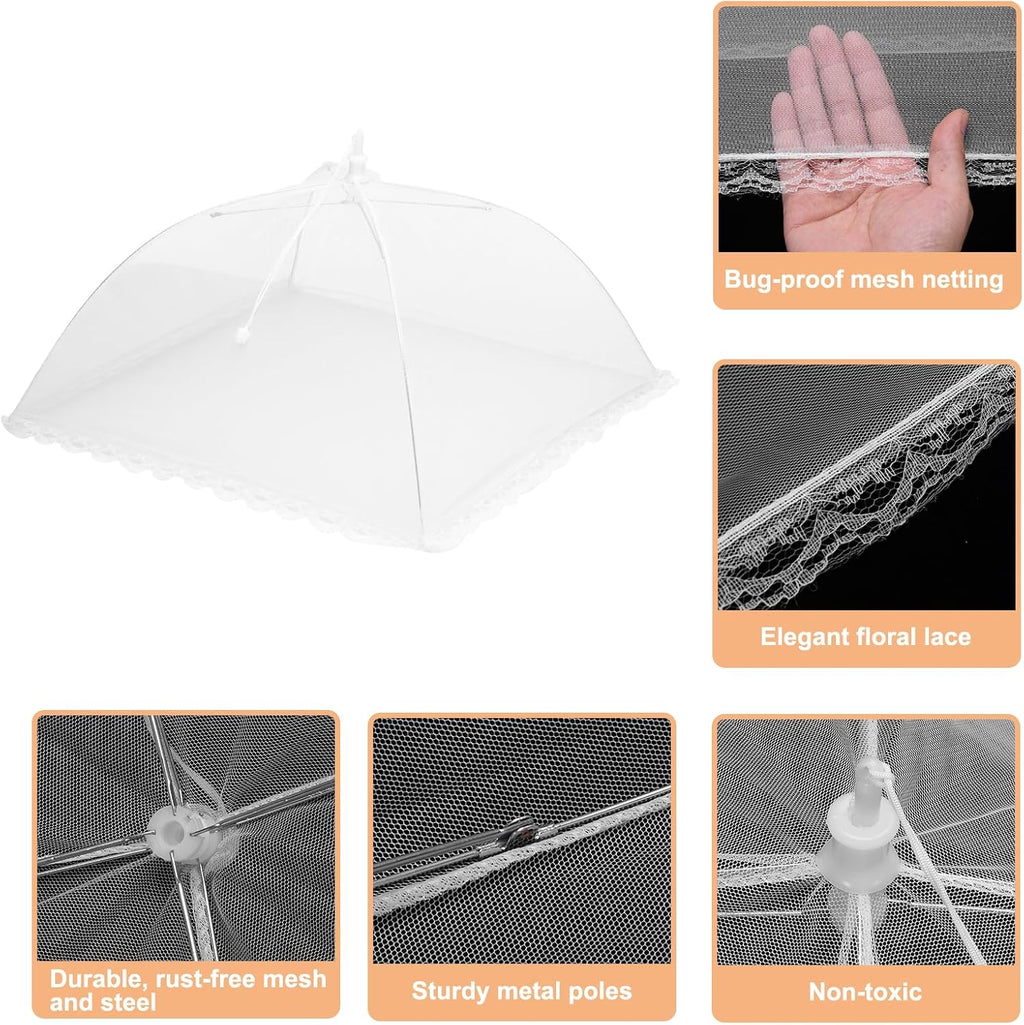 uxcell 3 Pcs Large and Tall Food Covers 15" Mesh Food Covers for Outdoors Collapsible Food Protector Covers Tent for Parties Outdoor Picnics BBQs, White