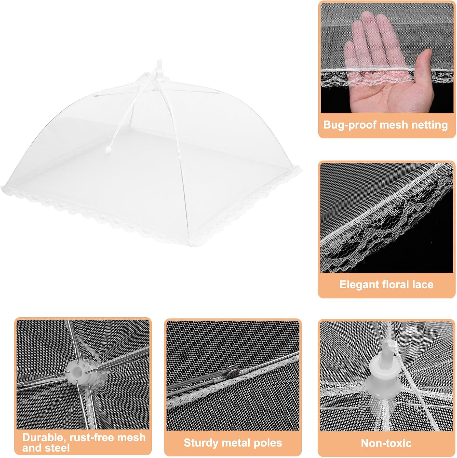 uxcell 3 Pcs Large and Tall Food Covers 15" Mesh Food Covers for Outdoors Collapsible Food Protector Covers Tent for Parties Outdoor Picnics BBQs, White