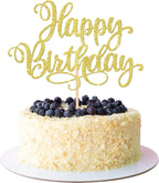 1 PCS Happy Birthday Cake Topper Glitter Happy Birthday Cake Pick Bunting Decor for Anniversary Celebrating Happy Birthday Party Cake Decorations Supplies Gold