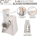 COOK WITH COLOR 5-in-1 Electric Slicer, 150W Food Prep Machine – Cheese Shredder, Fine & Coarse Graters, Potato Grater, Vegetable Slicer, Fruit, Salad Shooter, Compact Design for Bowl Prep, Sand