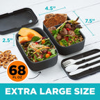 Double Premium Bento Box Adult, 67 fl oz BPA-Free - Black Stackable Lunch Box with Leak-Proof Lids & Dividers, Perfect for Meal Prep, Lunches & Portion Control