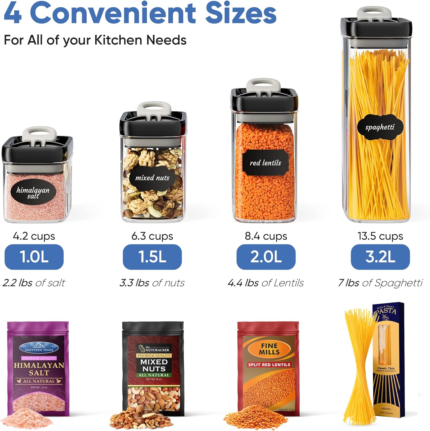 Chef's Path Airtight Food Storage Containers Set for Home Organization - 7 Piece Largest Flip Lock Set w/more Capacity - BPA Free Plastic Dry Food Storage Containers with Lids