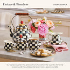 MACKENZIE-CHILDS Enamel Creamer, Creamer Dispenser with Pour Spout, Kitchen Enamelware, 14-Ounce Capacity, Black-and-White Courtly Check