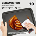 HONGBAKE Ceramic Baking Sheet Pan Set, Cookie Sheet for Oven, Bakeware Sets with Wider Grips, 3 Pack Half/Jelly Roll/Quarter Baking Tray, Premium, Dishwasher Safe - Dark Grey