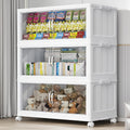 105Gal Plastic Stackable Storage Bins with Lid, 420QT Extra Large Closet Organizers Collapsible Cabinets Boxes With Drawers, Foldable Containers with 4x Wheels for Home Kitchen, V60 3Pack White