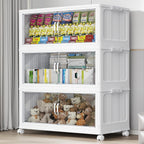 105Gal Plastic Stackable Storage Bins with Lid, 420QT Extra Large Closet Organizers Collapsible Cabinets Boxes With Drawers, Foldable Containers with 4x Wheels for Home Kitchen, V60 3Pack White